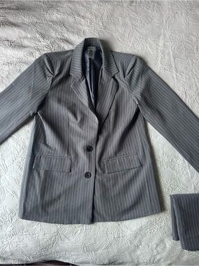 SET Gray Pinstripe Blazer and matching mini skirt- Classic Tailored Jacket